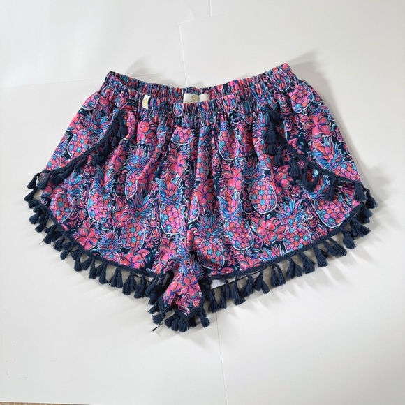 Simply Southern Pants - Simply Southern Pineapple Tassel Blue & Pink Lined Shorts Women’s Large
